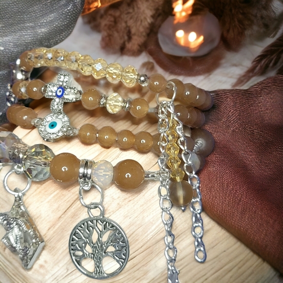Brown CC Crystal Charmed Bracelets Set - Picture 7 of 7